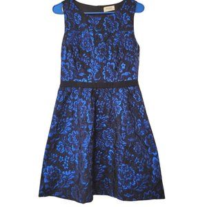 Rhyme - Shiny Blue and Black Fit & Flare Sleeveless Dress - Size Medium